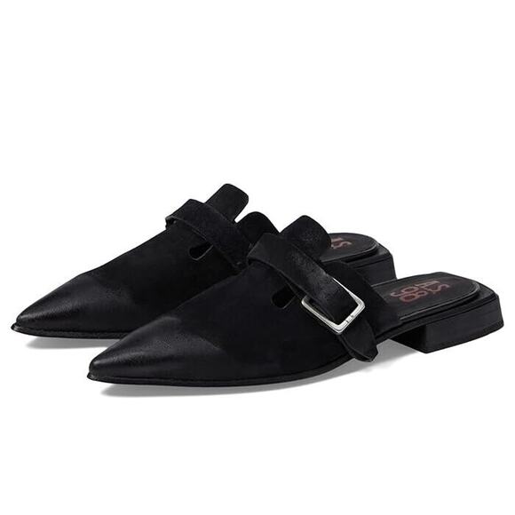 A.S.98 Ayden Flats Women's 9.5 Black Suede Slip-On Buckle Pointed Toe Mules S56